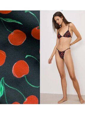 GOOD AMERICAN Cherry Perfect Fit Bikini 2 pc Swimsuit,  Black XS NWT